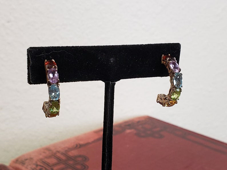 Birthstone Semi Hoop Earrings Sterling Multi Stone Earrings Tourmaline Amethyst Blue Spinel Peridot Vintage Jewelry Vintagesouthwest