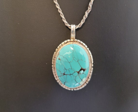 Large Turquoise Pendant Necklace Handcrafted Native American