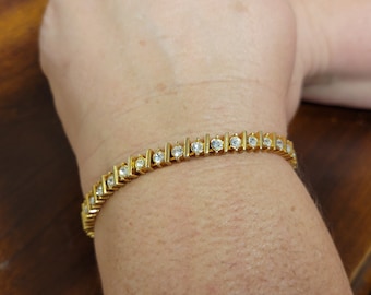 Cubic Zirconia Tennis Bracelet / CZ Stone & Gold Tone Tennis Bracelet / Bridesmaids Gift / CZ Jewelry Gifts /Vintagesouthwest