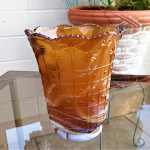 Imperial Slag Glass Vase / Chocolate Brown Panel Vase / Scalloped Rim Caramel Swirl USA Made Glass / Mid Century Glass / Vintagesouthwest