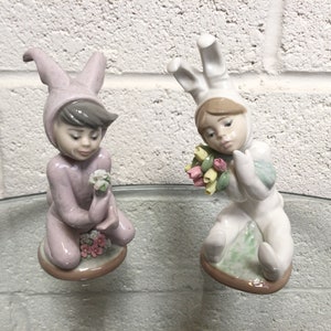 Lladro Pair Girl & Boy Figurines ~ 1507 Boy Bunny 1509 Spring Flowers ~ Porcelain Figurines ~ Plz Read Description ~ VintageSouthwest