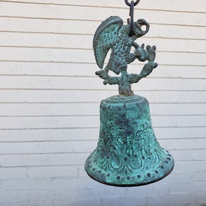 Cast Bronze Hawk & Snake Wind Bell / Vintage Bronze Wind Chime / Soleri Style Wind Chimes / Rustic Garden Decor / Vintagesouthwest
