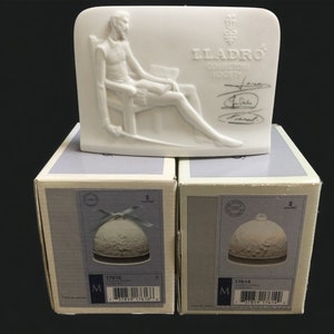 Lladro Collectors Society Figurines Set of 3 w Lladro Boxes, Magazine, Letter ~ Vintage Lladro Bells, Don Quixote Plaque ~ VintageSouthwest