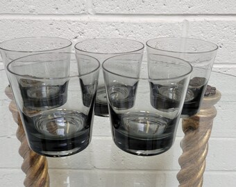 1970's Barware Glasses: Set of 5 Vintage Smokey Gray Low Ball Glasses; Vintagesouthwest
