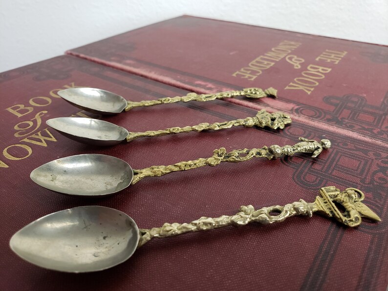 Italian Demitasse Spoons Set of 4 / Brass & Silver Figural Etsy