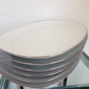 Noritake China Oval Serving Plate Platter Whitebrook Pattern / Set of 6 Porcelain Serving / White Platinum Trim Flowers / Vintagesouthwest