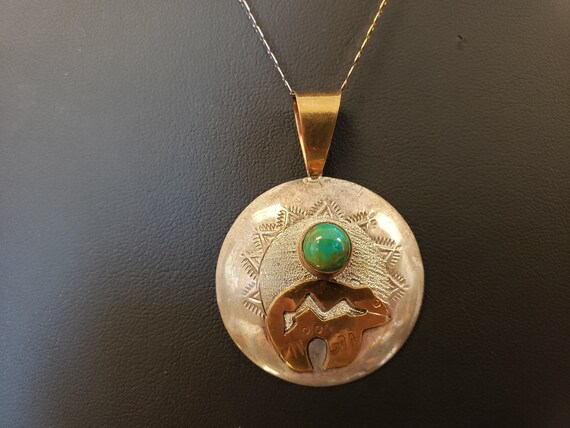 ネックレス・ペンダント Mini Navajo Bear Pendant Necklace #7764 Special Vintage Native American Navajo Blue Diamond