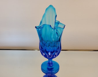 Fenton Glass Handkerchief Vase / Colonial Blue Mid Century Glass / Thumbprint Glass Vase / 1960's Glass Home Decor / Vintagesouthwest