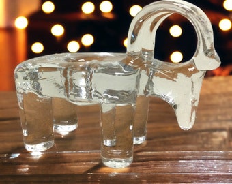 Kosta Boda Crystal Goat Candleholder ~ Christmas Goat "Julbock" by Bertil Vallien ~ Made in Sweden ~ Christmas Holiday ~ VintageSouthwest