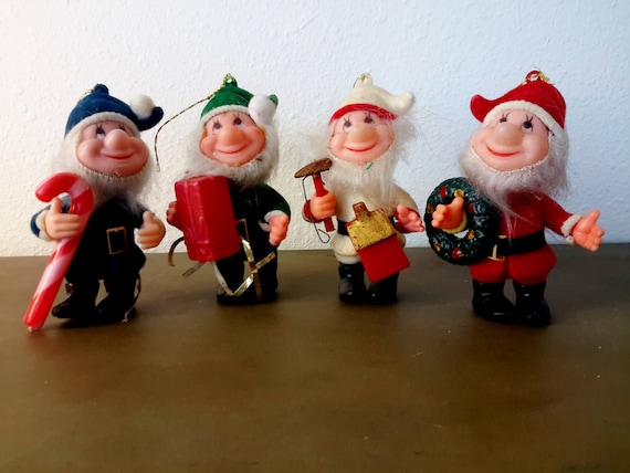 Vintage Christmas Ornament Elves Set of 4 Velveteen / | Etsy