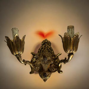 Gilded Bronze Wall Sconce Pair ~ Vintage Ornate Double Branch Electric Wall Sconces ~ Hollywood Regency ~ Not Tested ~ VintageSouthwest