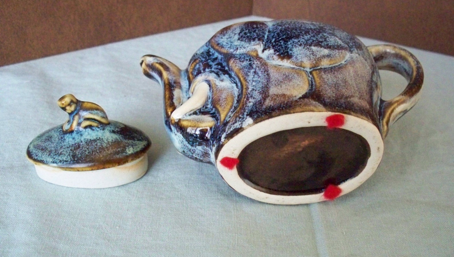 Vintage Elephant Teapot With Monkey Rider Blue & Brown High Etsy