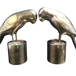 Solid Brass Parrot Figurine Bookend Pair ~ Mid Century Modern Bird Statues ~ 8&quot; Brass Parrots ~ Hollywood Regency ~ VintageSouthwest MT