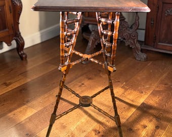 Antique Victorian Occasional Table ~ 32" Stick & Ball Faux Bamboo Solid Wood End Table ~ VintageSouthwest