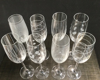 Mikasa Crystal Barware Cheers Champagne Flutes Set of 8 ~ Tall 10" Stemware ~ Bubbles Spiral Vertical Horizontal Patterns ~ VintageSouthwest