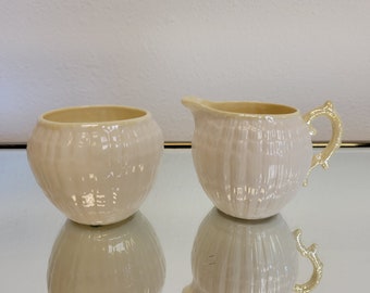 Belleek Fine Irish Porcelain Creamer and Sugar Bowl / Belleek Green Mark / Minimalist Look / Creamer and Sugar Bowl Set / VintageSouthwest