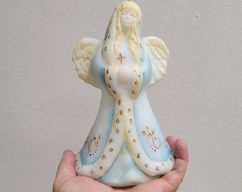 Fenton Glass Angel ~ Christmas Angel ~ Hand Decorated By T Neader ~ Angel Holding Cross ~ USA Made Glass ~ Vintagesouthwest