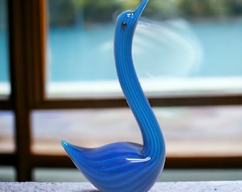 Murano Glass Swan ~ 13" Italian Art Glass Blue Swan ~ Vintage Murano Home Decor ~ Hand Blown Blue Glass Raised Neck Swan ~ VintageSouthwest