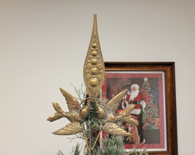 Bird Tree Topper in Antiqued Metal Christmas Tree Top Ornament 10 Tall