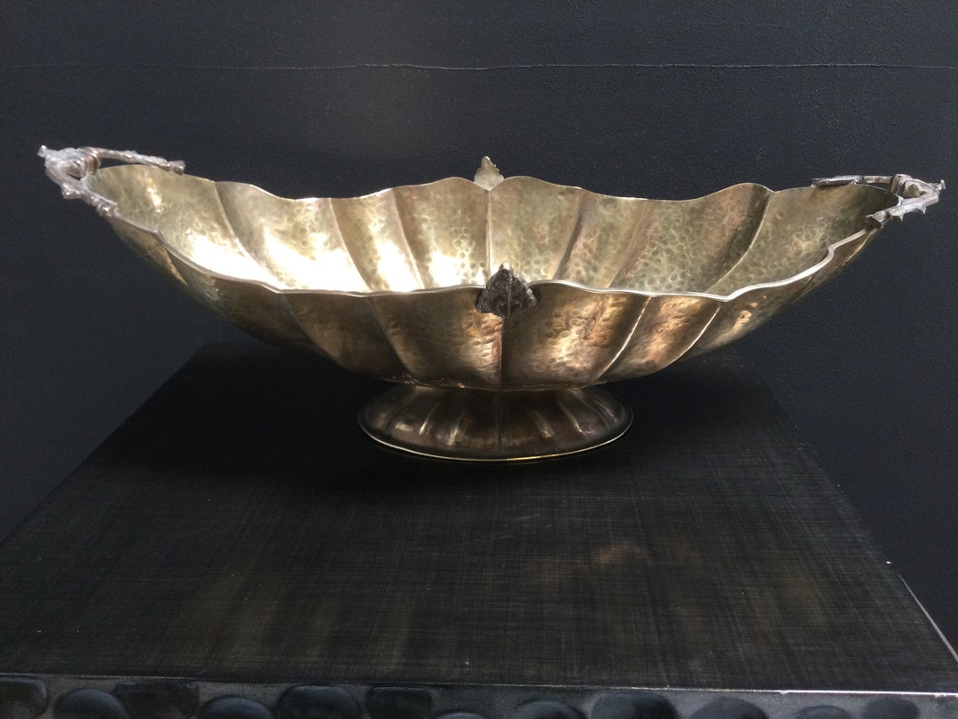 Large Hammered Brass Centerpiece Bowl Vintage Hollywood Etsy