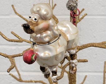 Glass Poodle Hanging Christmas Ornament / Poodle Dog Christmas Decoration / Holiday Decorated Poodle / VintageSouthwest