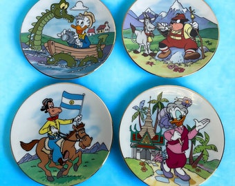 Disney Character Plates in Boxes / New England Collectors Society World Tour Plate Collection / Miniature Porcelain Plate Collection