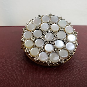 MOP & Rhinestone Lipstick Case / Mirrored Lipstick Case / Flip Open Lipstick Holder / Collectible Makeup / Mid Century Makeup