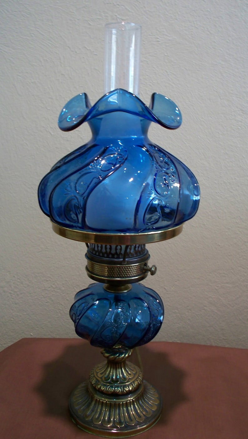 Fenton Paisley Electric Student Or Table Hurricane Lamp Etsy