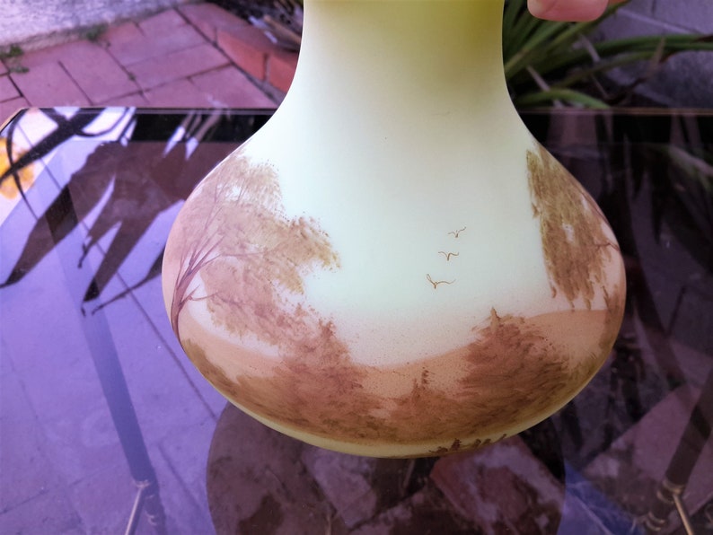 Fenton Decorated Burmese Vase Tree Scene Hand Painted Artist Etsy