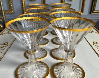 Daum France Barware Set of 8 Cocktail Glasses ~ 3oz Gold Encrusted Glasses ~ 22k Gold Trim Antique Art Deco Set ~ VintageSouthwest