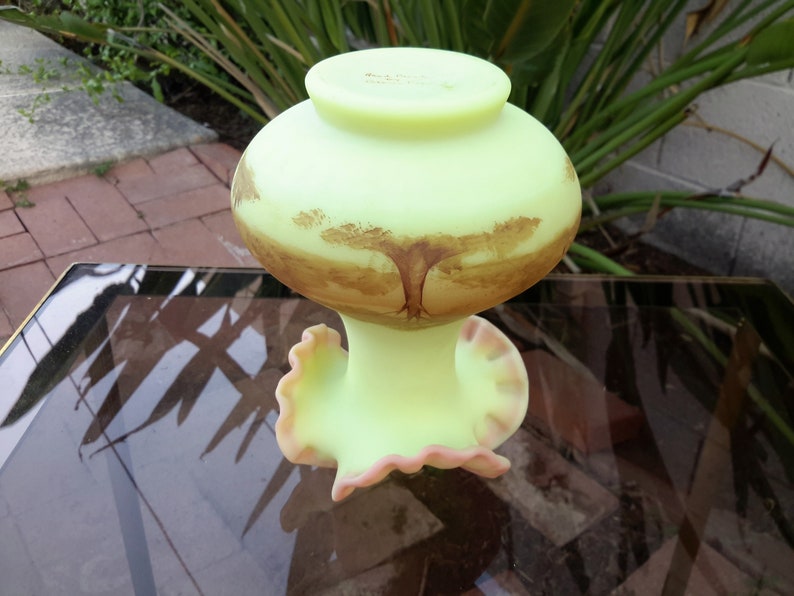 Fenton Decorated Burmese Vase Tree Scene Hand Painted Artist Etsy