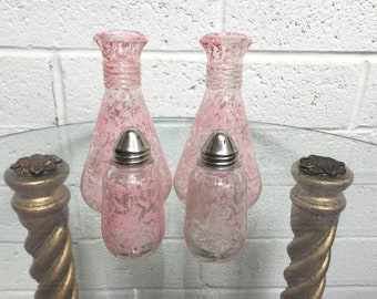Hazel Atlas Splatter Ware Glass Cruets & Shakers ~ Set Of 4 ~ Pink Splatter Table Decor ~ Mid Century Kitchen ~ Vintagesouthwest