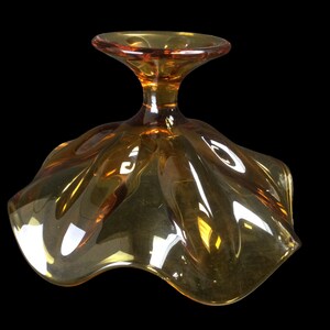 Viking Glass Amber Compote ~ Mid Century Modern 6 Petal Crimped Glass Pedestal Fruit Candy Bowl ~ American Art Glass ~ VintageSouthwest image 5