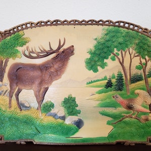 German Die Cut Calendar Topper / Moose Forest Scene / 3D Embossed W. German Die Cut 19 X 15 / Advertising Calendar / Vintagesouthwest image 6