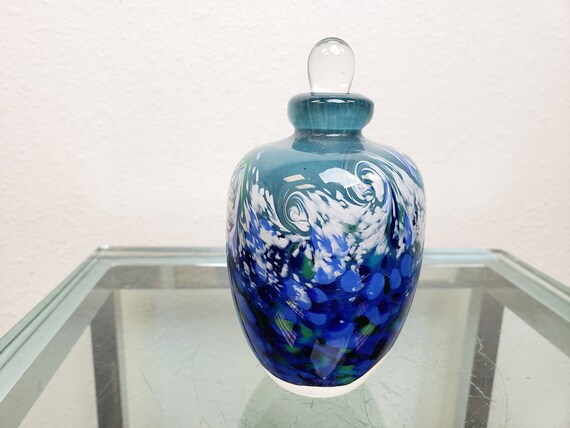 Art Glass Perfume Bottle & Dauber Signed / Ocean … - image 2