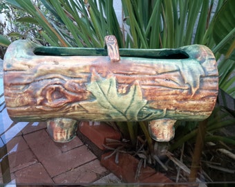 Weller Woodcraft Pottery Leaf Log Planter Box Vase / Organic Earth Tone Colors / Craftsman Home Decor / 1920's USA Pottery /Vintagesouthwest