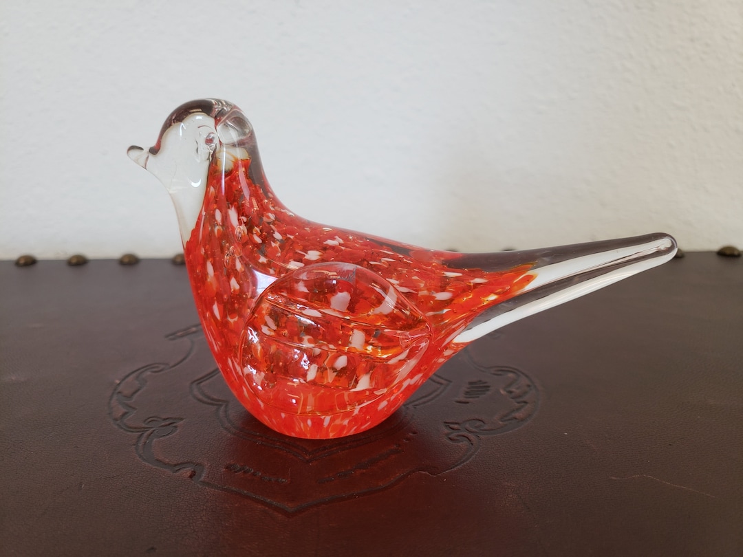 Art Glass Bird Panel - Stained Glass Red, Yellow, And Orange Bird Decoration