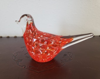 Art Glass Bird Sculpture In Orange / Glass Bird Paperweight / Vintage Glass Art / Retro Glass Gifts Office Desk Decor / Vintagesouthwest