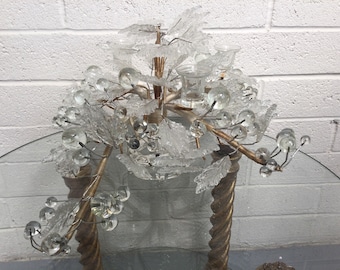 Crystal Leaves & Berries Centerpiece Candelabra ~ Gold Braded Branches ~ Mid Century 3 Candle Crystal Christmas Decor ~ VintageSouthwest