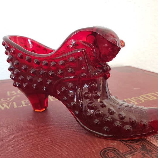 Fenton Cat Ruby Red Glass Slipper / Ruby Red Hobnail Glass Boot / Fenton Glass Collectibles / Vintage Fenton Cat Boot / Vintagesouthwest