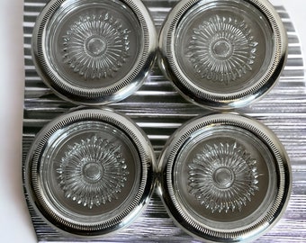Sterling Silver & Glass Coasters Set of 4 ~ Vintage Round Coasters ~ Mid Century Home Decor ~ Glass Cup Holders ~ VintageSouthwest
