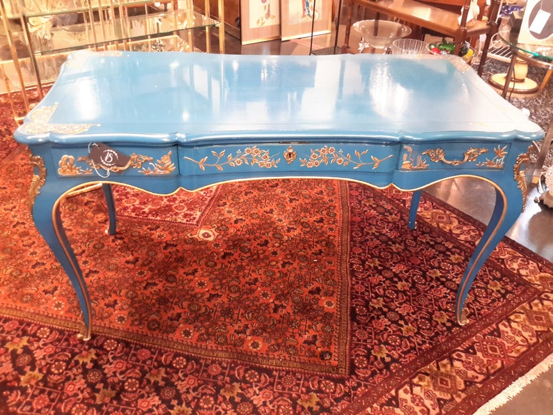 Rare John Widdicomb Chinoiserie Desk Cerulean Blue Sabot Metal Etsy