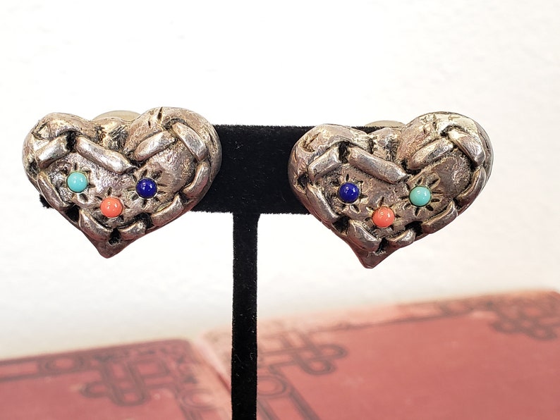 Poggi Paris Earrings French Modernist Heart Shape Earrings Vintage Silver Plated Clip Ons Costume Jewelry Vintagesouthwest