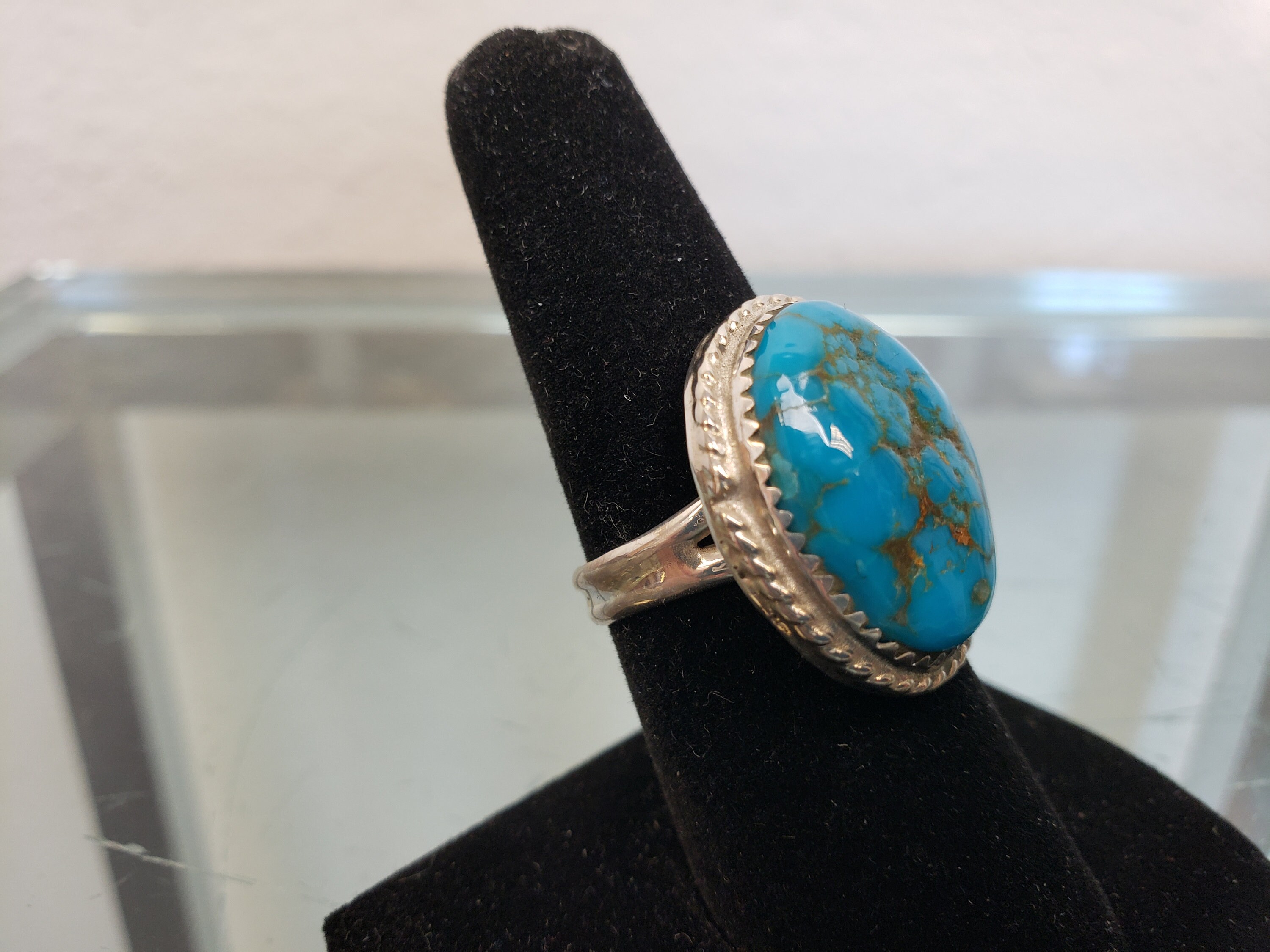 Turquoise Enamelled Silver Tribal Ring main image 1