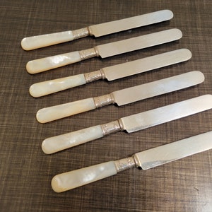 Antique Shreve & Co Mother of Pearl Handle Sterling Silver Butter Knife Set of 6 Antique Cutlery Flatware VintageSouthwest image 1
