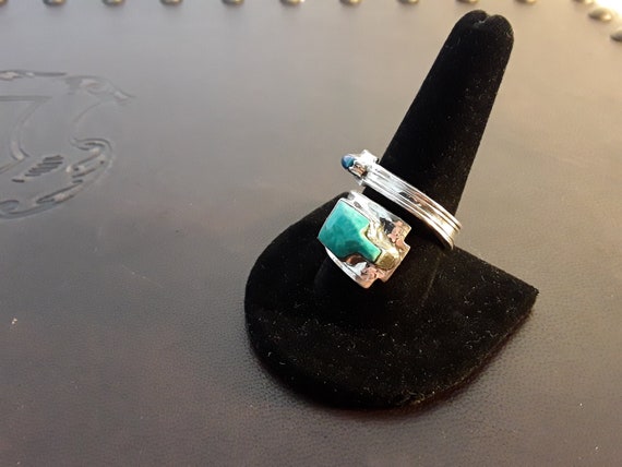 Turquoise & Opal Sterling Silver Flatware Ring - … - image 3