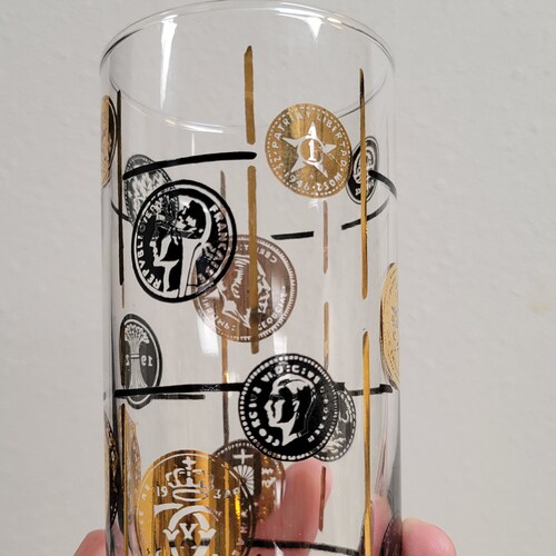 Mid Century Barware ~ Libbey Vintage Coin Glasses ~ 1960s Glassware ~ 22K Gold Barware ~ 8oz Glasses shops ~ Set of 8 ~ VintageSouthwest