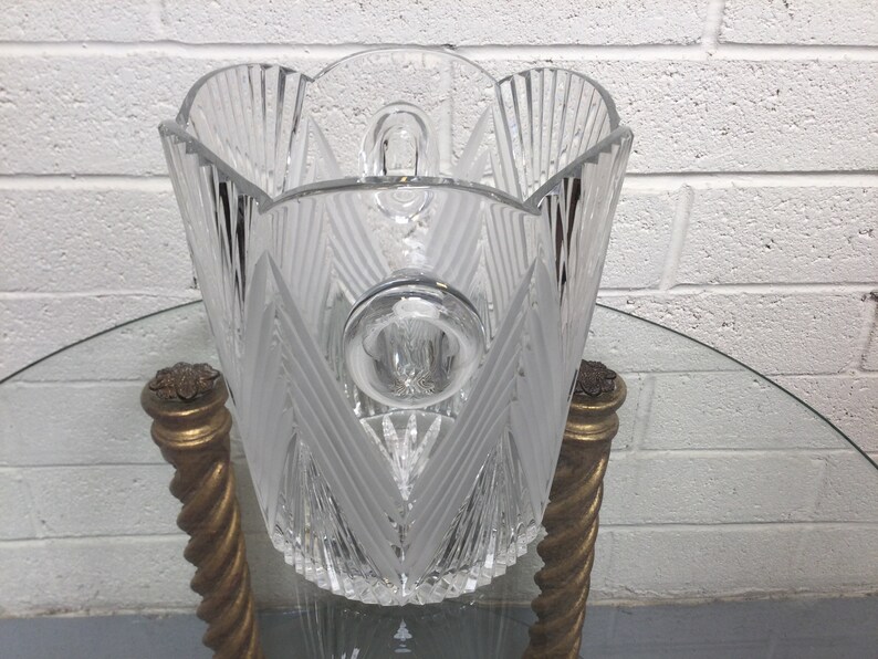 Hollywood Regency Cut Crystal Ice Bucket / Champagne Chiller Bucket Clear & Frosted Glass Bucket Art Deco Barware VintageSouthwest image 3