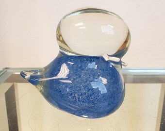 Art Glass Bird / Duckling Blue and Clear Glass Paperweight / Bird Paperweight Home Office Decor / Art Glass Gifts / Vintagesouthwest