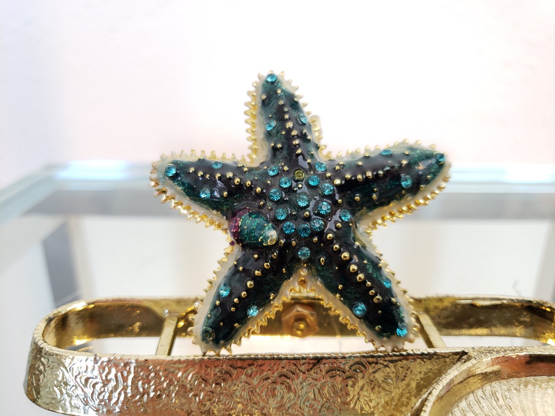 Blue Enamel Starfish Keepsake Box / Multi Color Rhinestone - Etsy